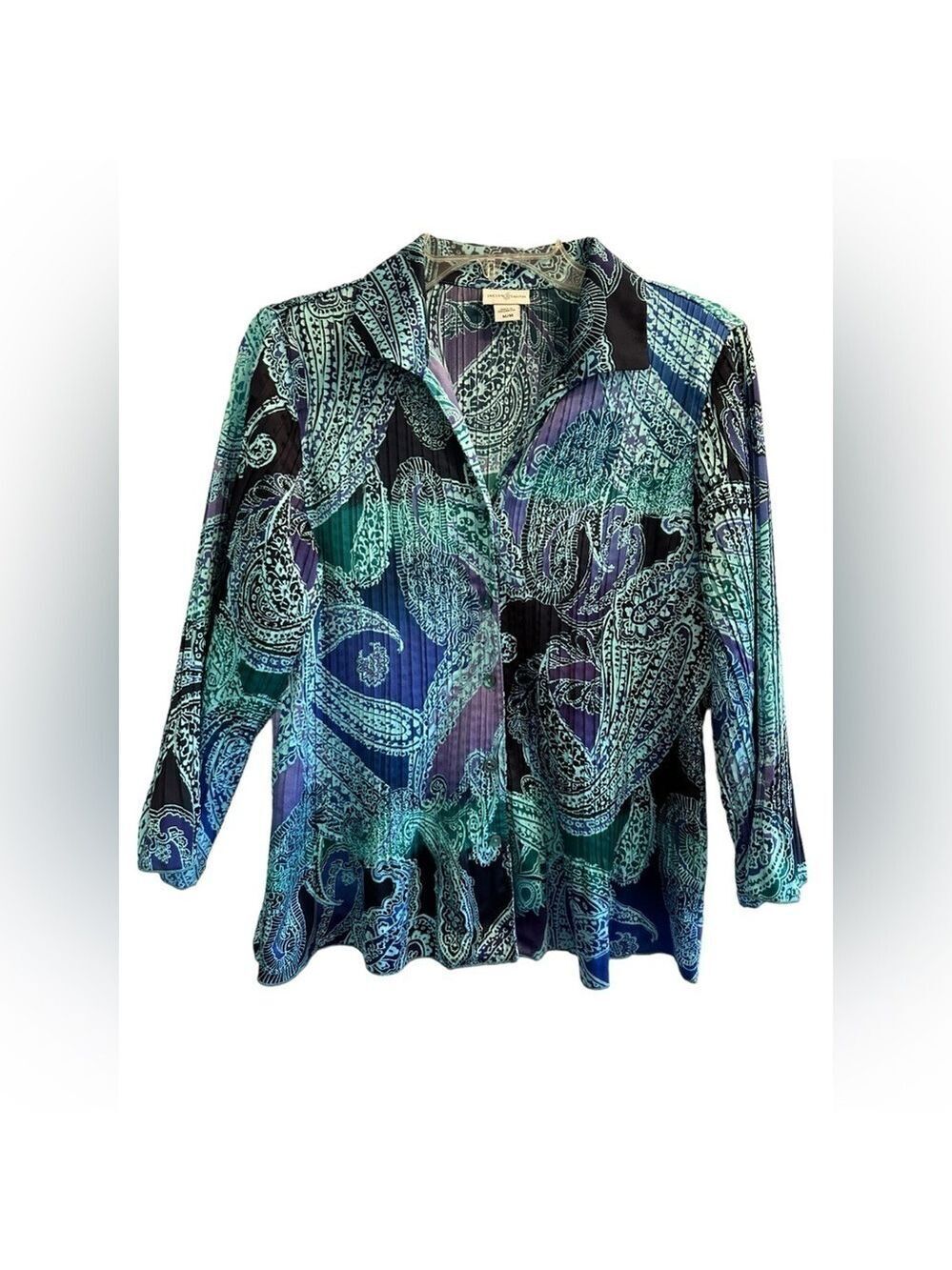Jaclyn Smith Women's Medium Accordion Paisley Blouse Blue